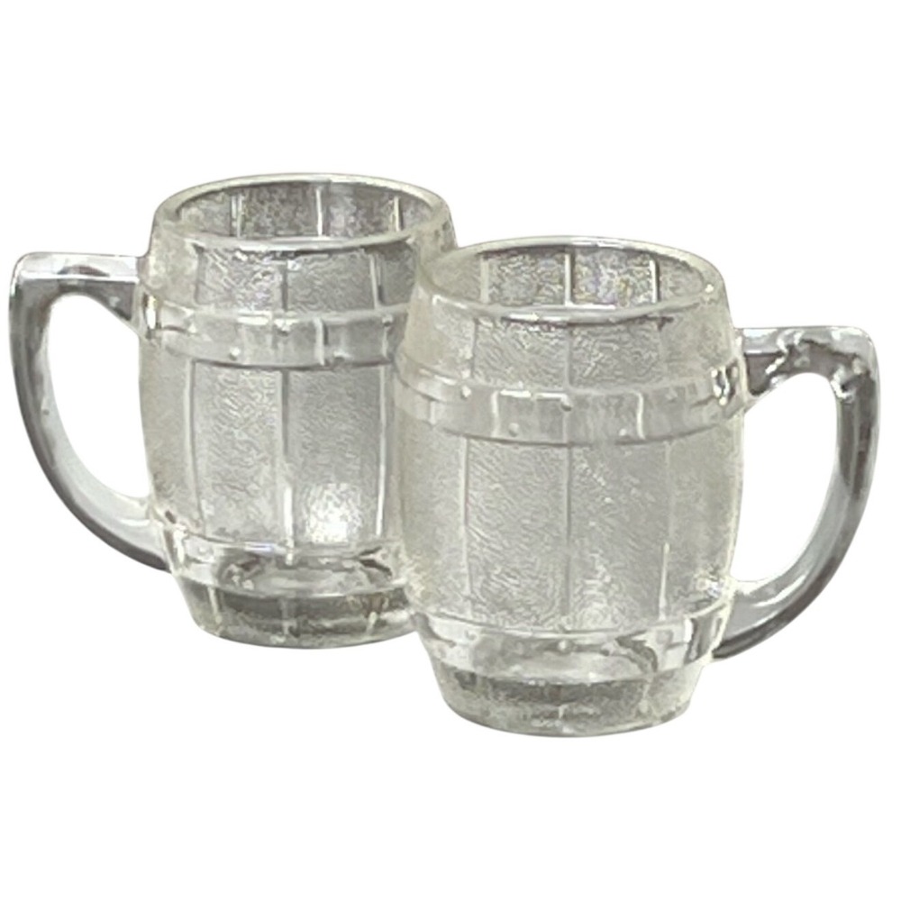 Vintage Hazel Atlas Miniature Barrel Mug Clear Shot Glasses Set of 2 2in